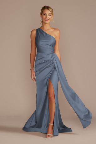 Galina Signature One-Shoulder Stretch Satin Dress